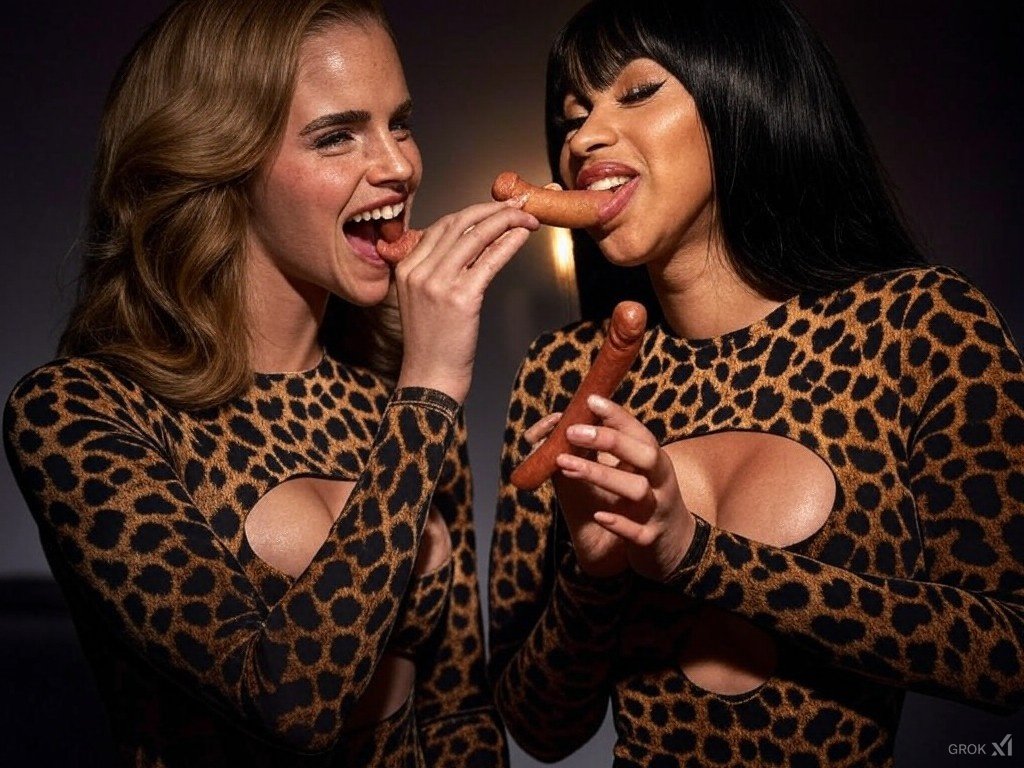 5diHNjKI Emma Watson and Cardi playing with sausages 23.jpg
